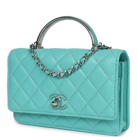 Chanel Top Handle Wallet On Chain WOC Turquoise Lambskin 